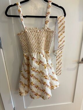 For Love & Lemons White Mini Dress with Yellow and Pink Floral Print